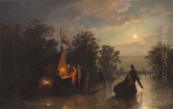 Skating By Moonlight Oil Painting by Johann Mongels Culverhouse