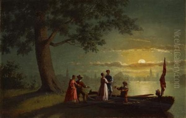 Boating In The Moonlight Oil Painting by Johann Mongels Culverhouse