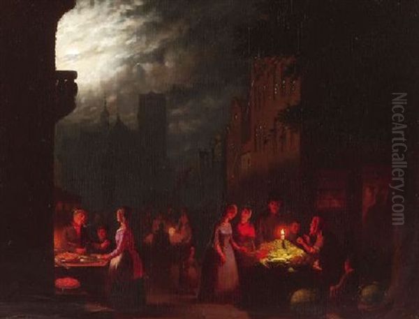 Nachtliche Marktszene In Einer Hollandischen Kleinstadt Oil Painting by Johann Mongels Culverhouse