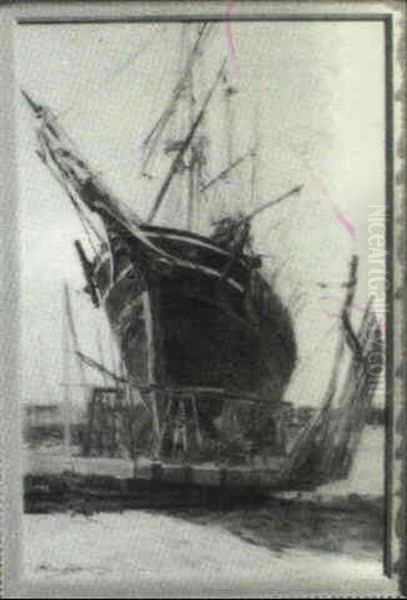 Ship In Dry Dock Oil Painting by Arthur Cumming