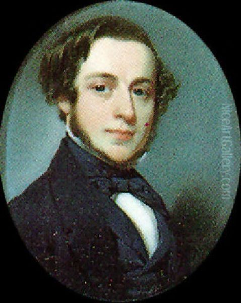 A Gentleman, Wearing Black Coat, Waistcoat And Tied Stock Oil Painting by Thomas Seir Cummings