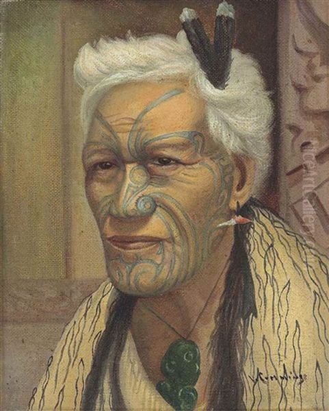 A Maori Chief Oil Painting by Vera Cummings