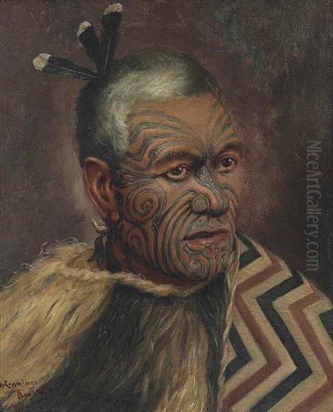 A Maori Chief Oil Painting by Vera Cummings