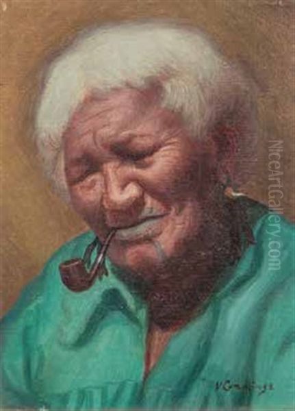 Macri Woman Smoking Pipe Oil Painting by Vera Cummings