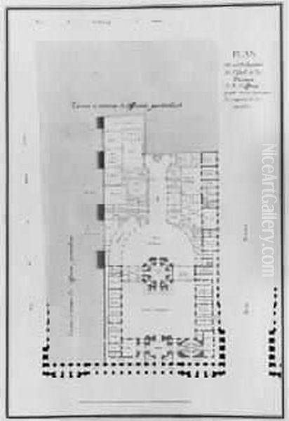 Plan Du Rez-de-chaussee Du Premier Projet De L'hotel De La Monnaie
 Et De L'affinage Vers 1765 Oil Painting by Jacques Denis Antoine