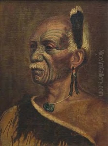 Maori Chieftain With Huia Feather Behind His Ear Oil Painting by Vera Cummings