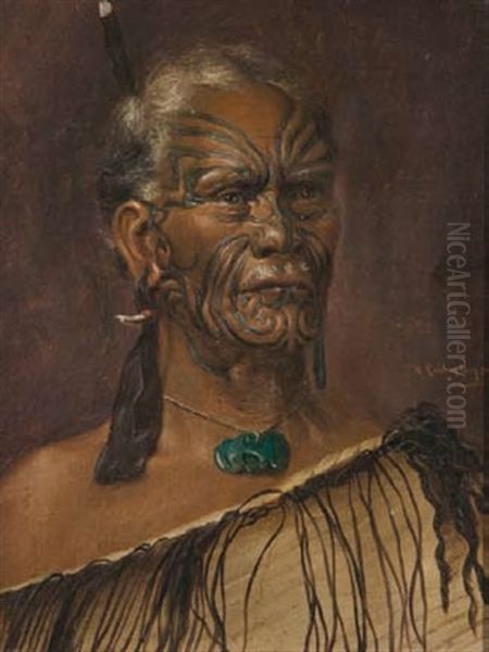 Maori Chieftain Oil Painting by Vera Cummings