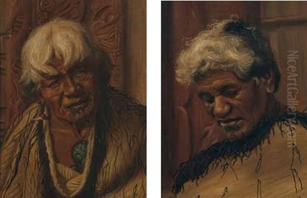 Portrait Of Harata Rewiri Tarapata, Maori Cheiftainess (+ Portrait Of Maori Cheiftainess; Pair) Oil Painting by Vera Cummings