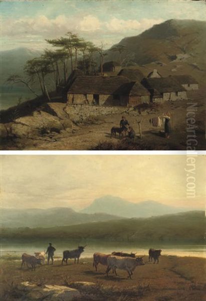 In De Hooglanden Van Schotland (+ Ochtend In De Hooglanden Van Schotland, The Highlands; Pair) Oil Painting by Conradyn Cunaeus