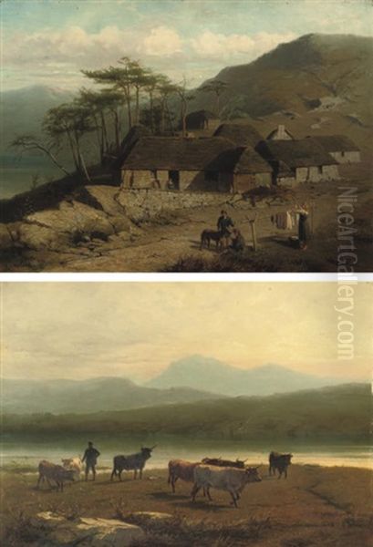 In De Hooglanden Van Schotland (+ Ochtend In De Hooglanden Van Schotland; Pair) Oil Painting by Conradyn Cunaeus