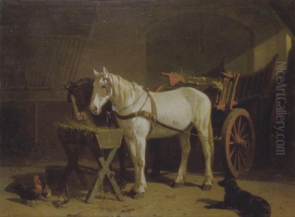 Stalinterieur Met Paarden Oil Painting by Conradyn Cunaeus