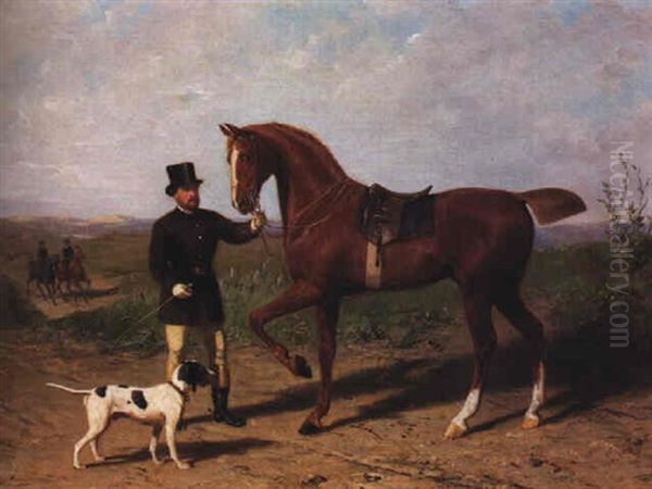 A Favorite Chestnut Hunter Oil Painting by Conradyn Cunaeus