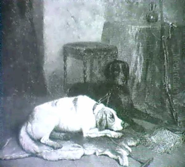 Two Gun Dogs Resting Oil Painting by Conradyn Cunaeus