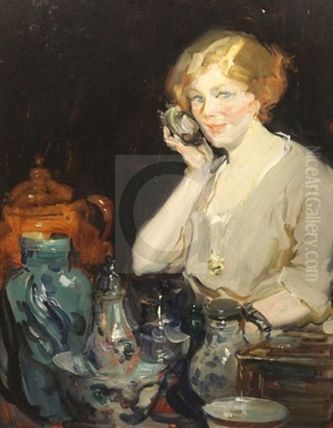 Portrait Of The Artist's Wife, Mother Of Terence Cuneo Oil Painting by Cyrus Cincinatto Cuneo