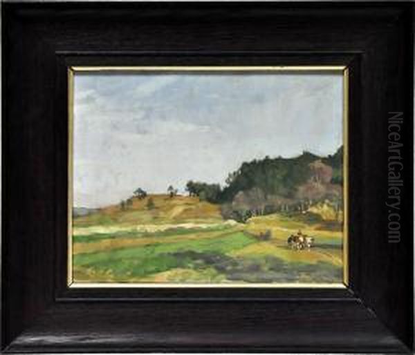 Landschaft Mit Bauern Und Ochsengespann Oil Painting by Otto Antoine