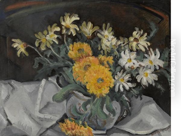 Still Life With Daisies And Chrysanthemums Oil Painting by Rinaldo Cuneo