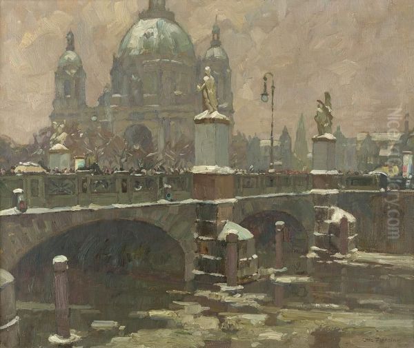 Winterliches Treiben Auf Der Schlossbrucke Oil Painting by Otto Antoine