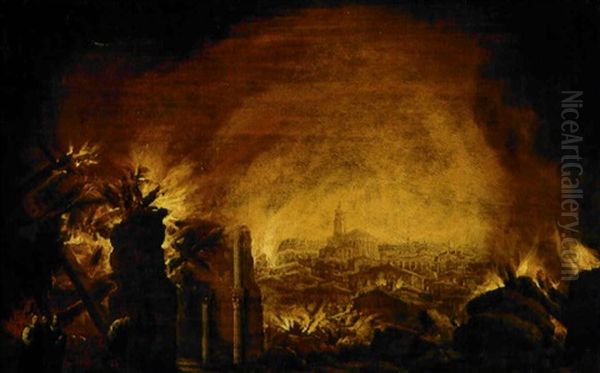 Scena Di Incendio - L'incendio Di Troia Oil Painting by Ridolfo Cunio