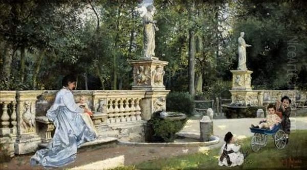 Dans Le Parc De La Villa Borghese Oil Painting by Pierre Joseph Antoine