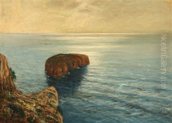 A Summer Day, The Mediterranean, Coastal Rocks In A Calm Sea Oil Painting by Frank William Cuprien