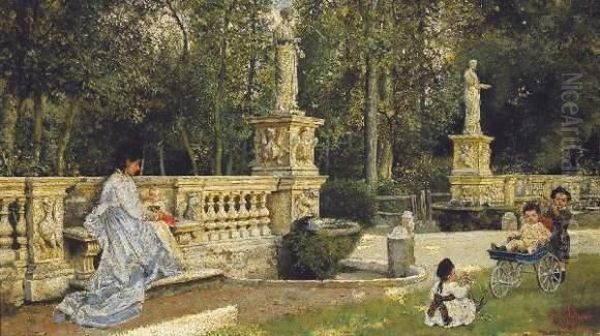 Dans Le Parc, Rome Oil Painting by Pierre Joseph Antoine