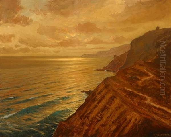 Golden Sunset, California Coast - Near Portuguese Bend, Palos Verdes Oil Painting by Frank William Cuprien