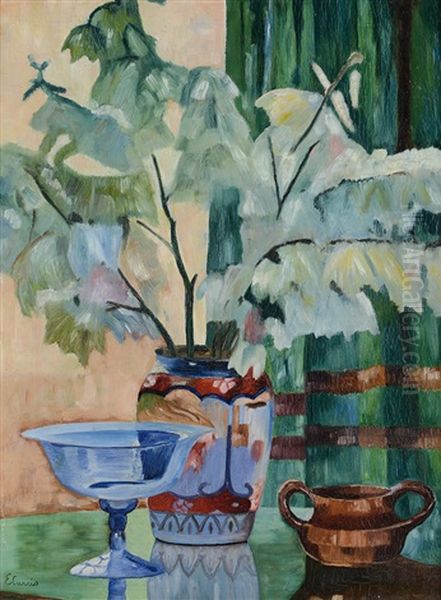 Interno Con Vaso Di Fiori Oil Painting by Edgardo Curcio