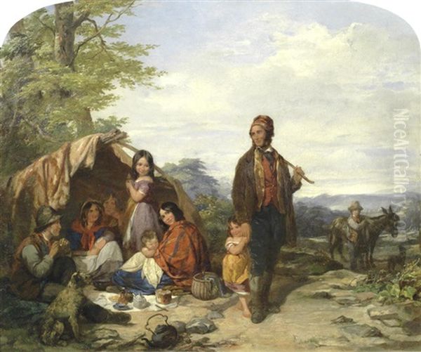 A Gypsy Encampment Oil Painting by James Curnock