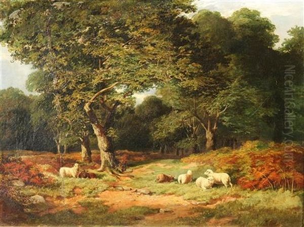 Sheep Resting On The Edge Of Leigh Woods Oil Painting by James Jackson Curnock