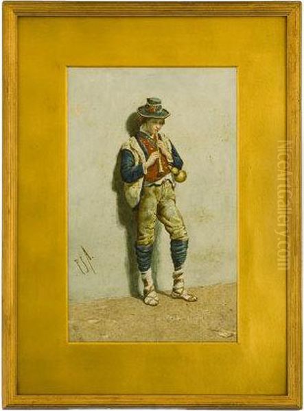 Continental Street Musician Oil Painting by Pierre Joseph Antoine