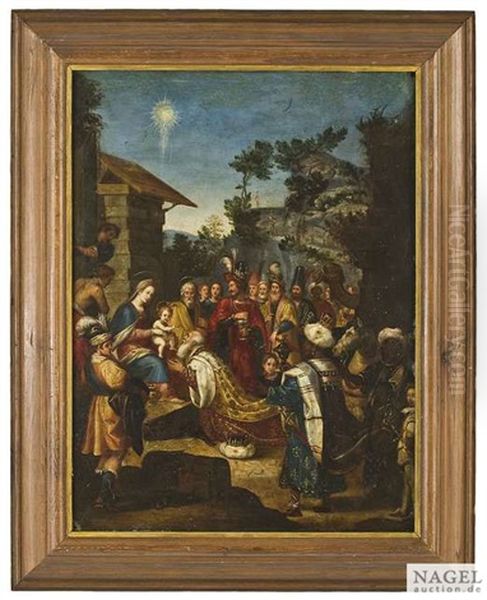 Die Anbetung Der Konige Mit Zahlreichen Umstehenden Vor Landschaftshintergrund Oil Painting by Francesco Curradi