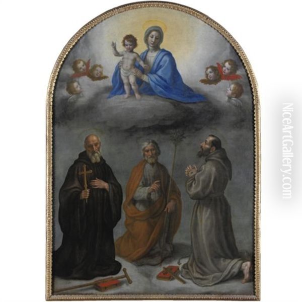 Madonna Col Bambino, Sant'antonio Abate, San Giuseppe E San Francesco Oil Painting by Francesco Curradi