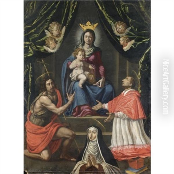 Madonna Col Bambino Tra San Carlo, San Giovanni Battista E Santa Maria Maddalena De Pazzi Oil Painting by Francesco Curradi