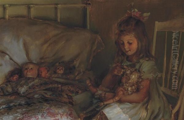 Maternal Cares Oil Painting by Charles Courtney Curran