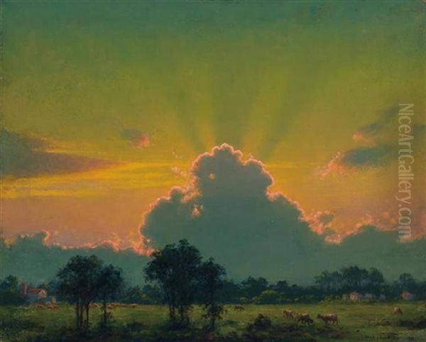 The Farm At Sunset Oil Painting by Charles Courtney Curran