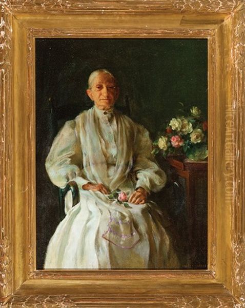 Portrait Of A Seated Woman With Flowers Oil Painting by Charles Courtney Curran