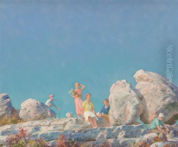 Picnic By The Balanced Boulders Oil Painting by Charles Courtney Curran