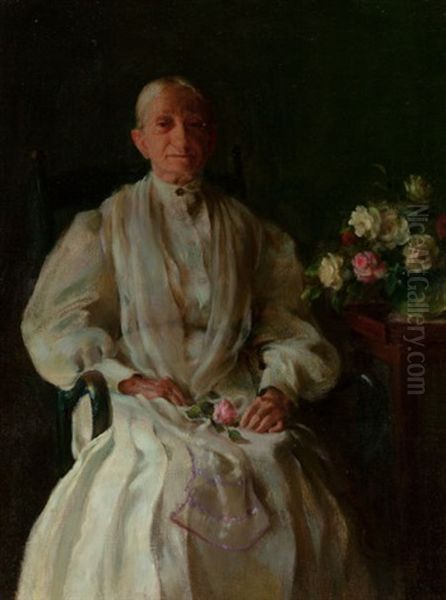 Portrait Of A Lady With Flowers Oil Painting by Charles Courtney Curran