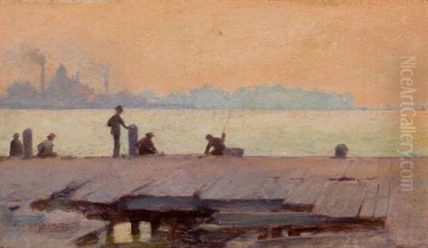 Fishermen On The Dock Oil Painting by Charles Courtney Curran