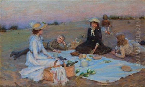 Picnic Supper On The Sand Dunes Oil Painting by Charles Courtney Curran