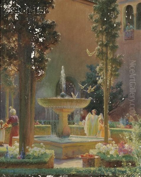 A Moorish Garden. (alhambra) Oil Painting by Charles Courtney Curran