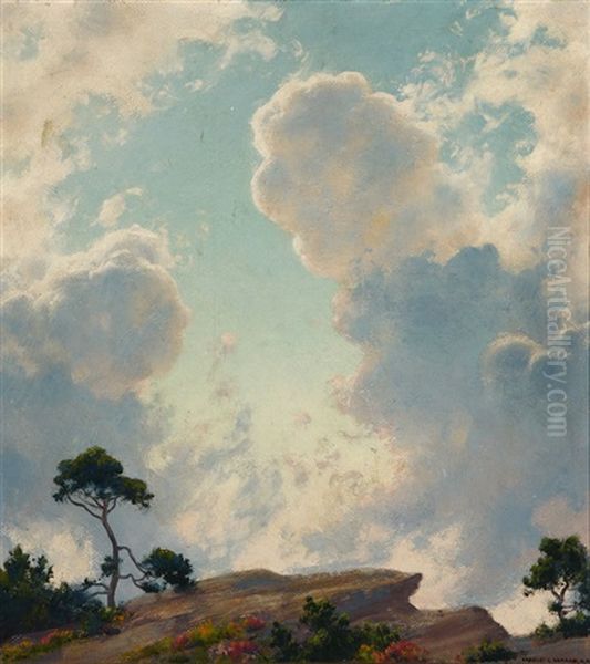 Lake Maratanza, Morning Clouds, Ulster County, Ny Atmospheric Landscape Oil Painting by Charles Courtney Curran