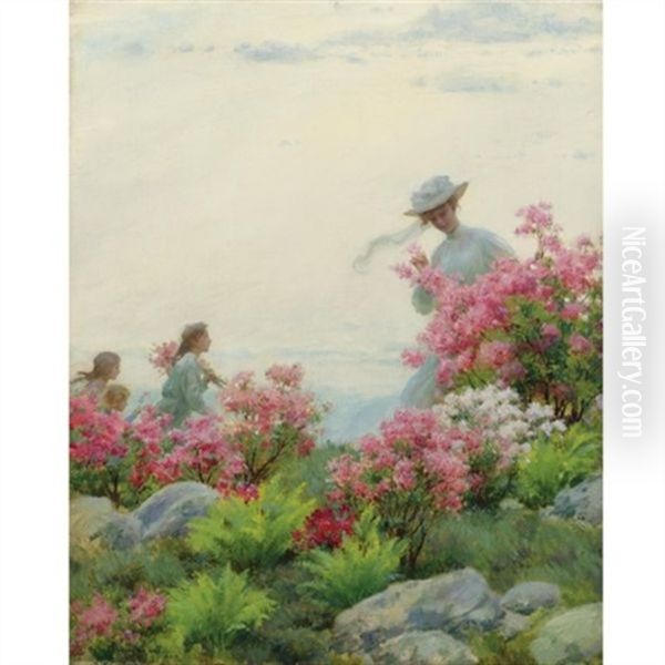 Among The Wild Azaleas Oil Painting by Charles Courtney Curran