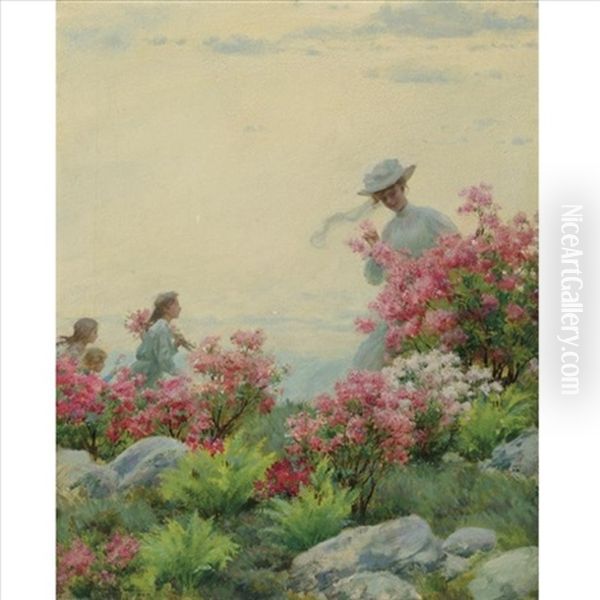 Among The Wild Azaleas Oil Painting by Charles Courtney Curran