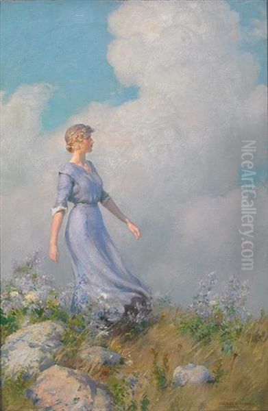 Windy Hilltop Oil Painting by Charles Courtney Curran