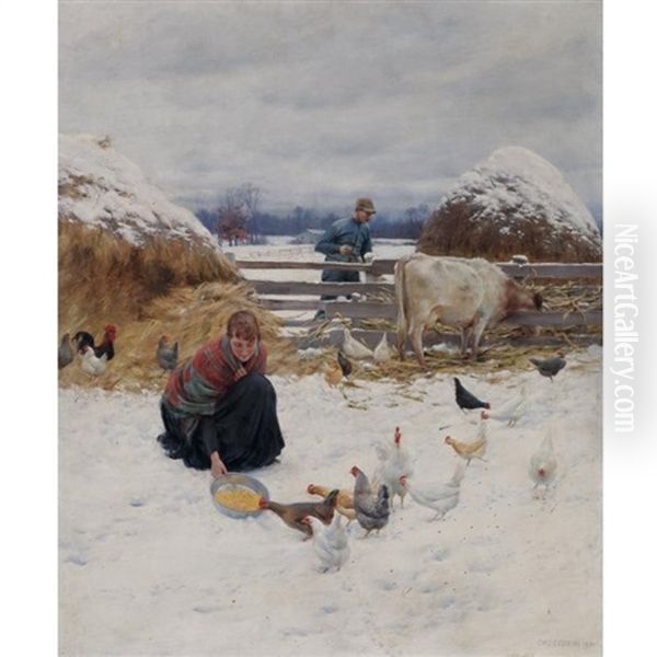 In The Barnyard Oil Painting by Charles Courtney Curran