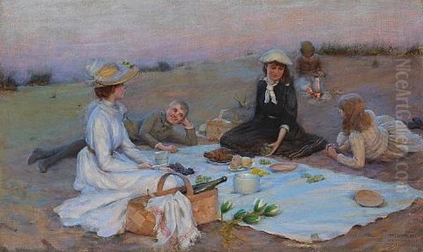 Picnic Supper On The Sand Dunes Oil Painting by Charles Courtney Curran