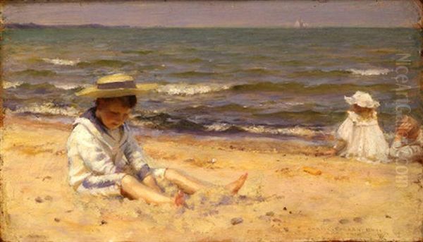 On The Beach, Lake Erie Oil Painting by Charles Courtney Curran