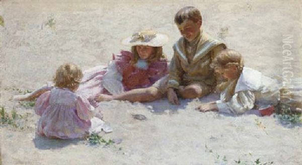 Children By The Seashore Oil Painting by Charles Courtney Curran