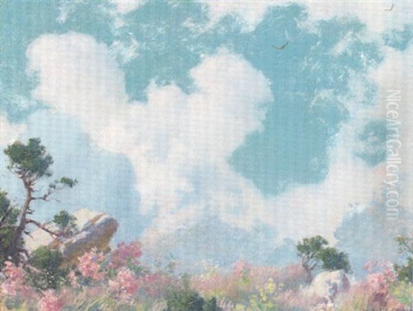 Wild Azalias On The Mountain Top Oil Painting by Charles Courtney Curran